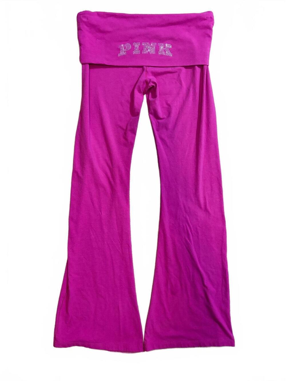 Victoria's Secret PINK Leggings Womens M Pink Foldover Flare Rhinestone